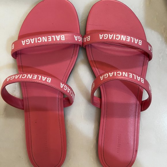 Authentic Balenciaga Round Flat Sandals in Pink/White - Picture 5 of 7